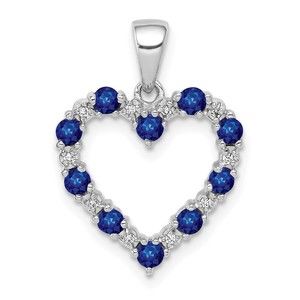 14k White Gold Diamond & Sapphire Sept. Birthstone Heart Necklace Charm Pendant
